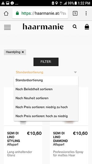 Filtering products